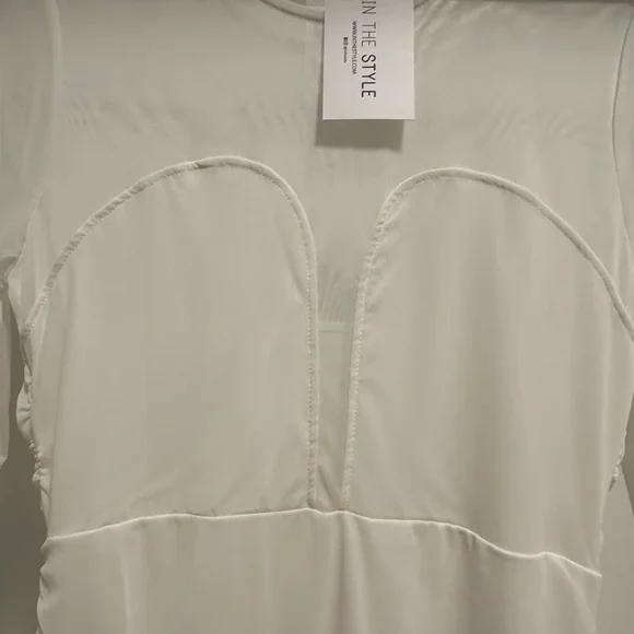 ASOS Style & Liberty Exclusive Mesh Insert Ruched Mini Body Con Dress in… - Picture 6 of 11